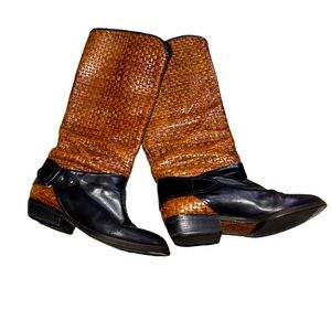 Woven black and brown Vero Cuoio knee high boots.